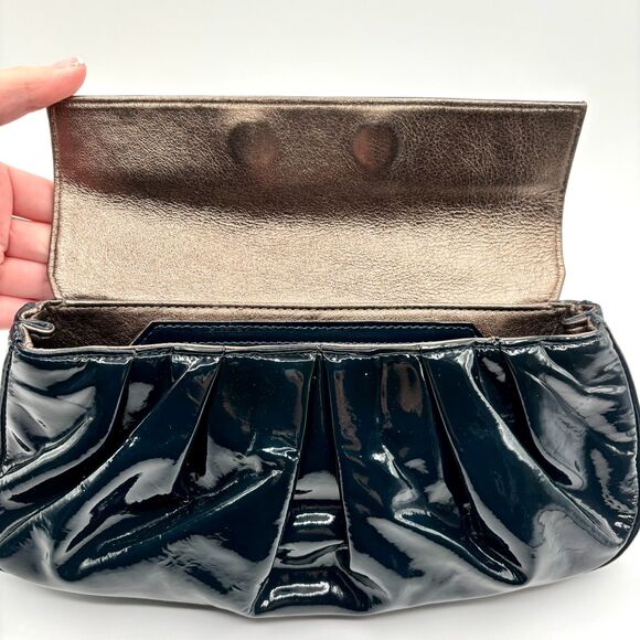 Rare LAI Patent Leather Clutch | Blue/Green Color w Metallic Gold Interior | Y2K - Picture 11 of 15